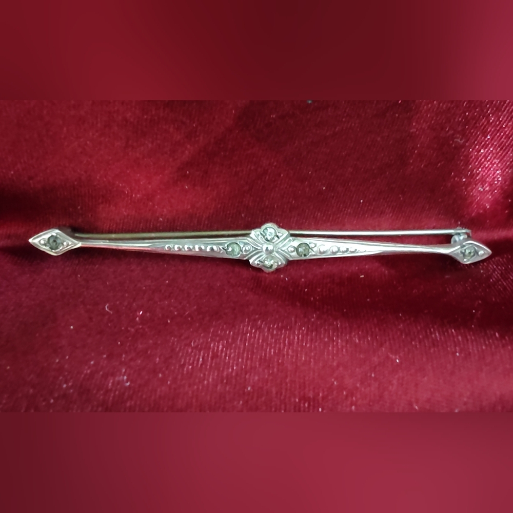 Vintage Coro Sterling Bar Pin Brooch, Art Deco, Rhinestone Floral Filagree